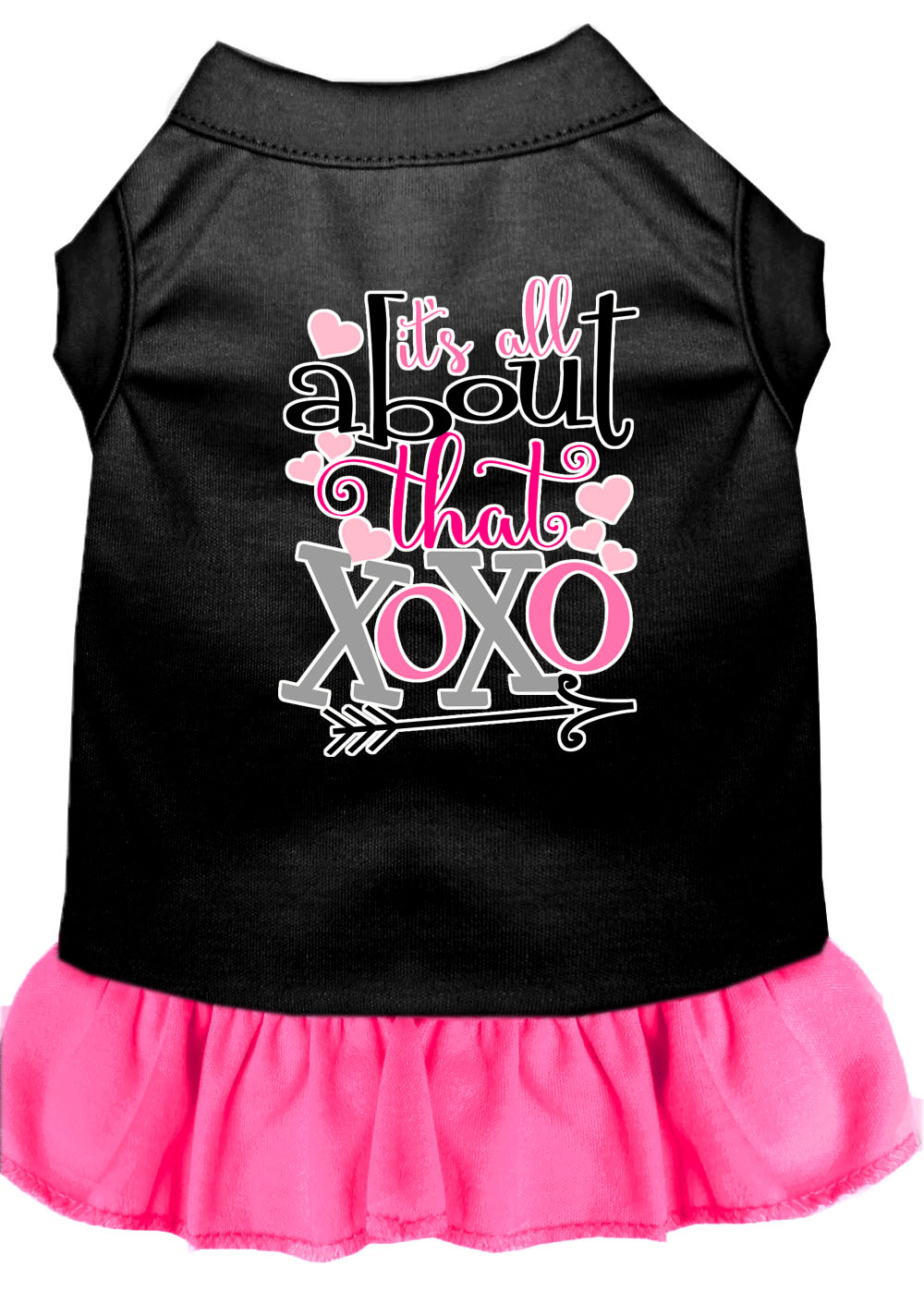 All about the XOXO Screen Print Dog Dress Black with Bright Pink Lg